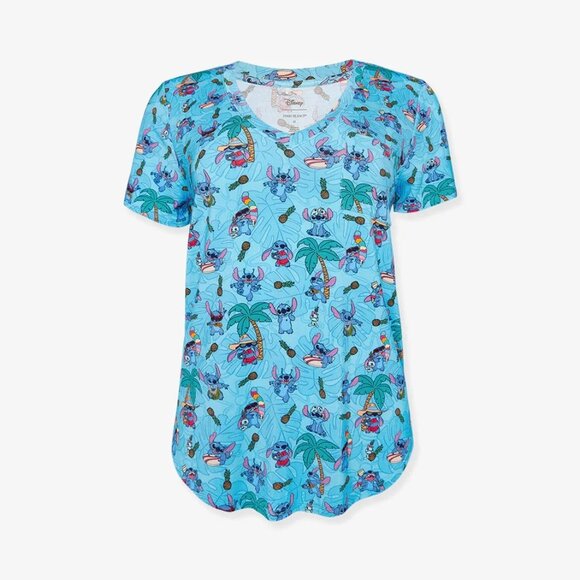 NWT Posh Peanut Women's Disney Tropical Stitch V-Neck T-Shirt Size Med - Picture 4 of 5